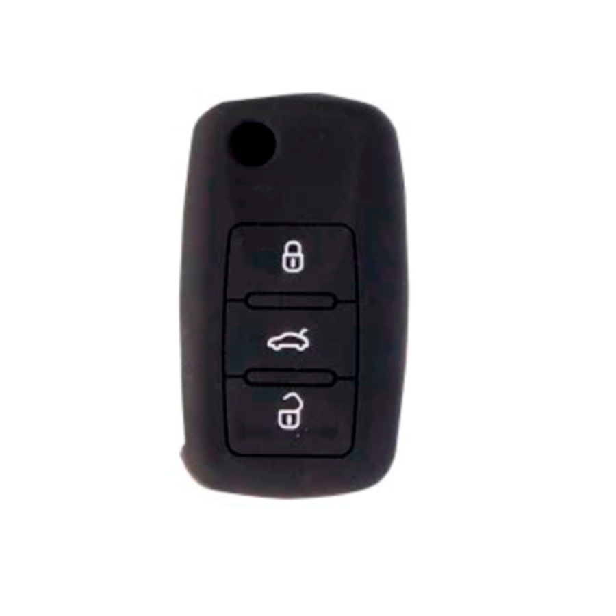 FUNDA DE SILICON PARA CONTROL VW DE 3 BOTONES COLOR NEGRO C/LOGO