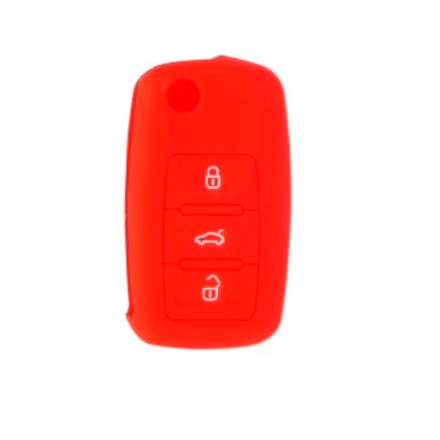 FUNDA DE SILICON PARA CONTROL VW DE 3 BOTONES COLOR ROJO C/LOGO