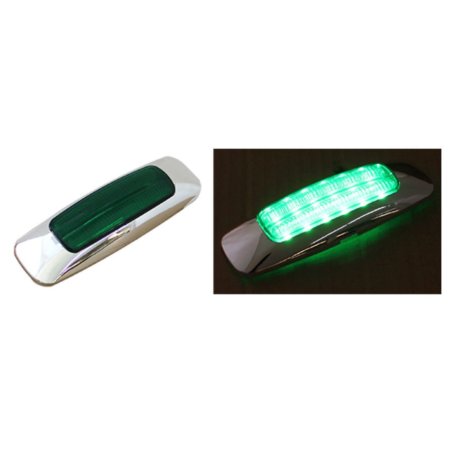 PLAFON RECTANGULAR CROMO 8 LEDS CON ESTROBO VERDE 12-24V