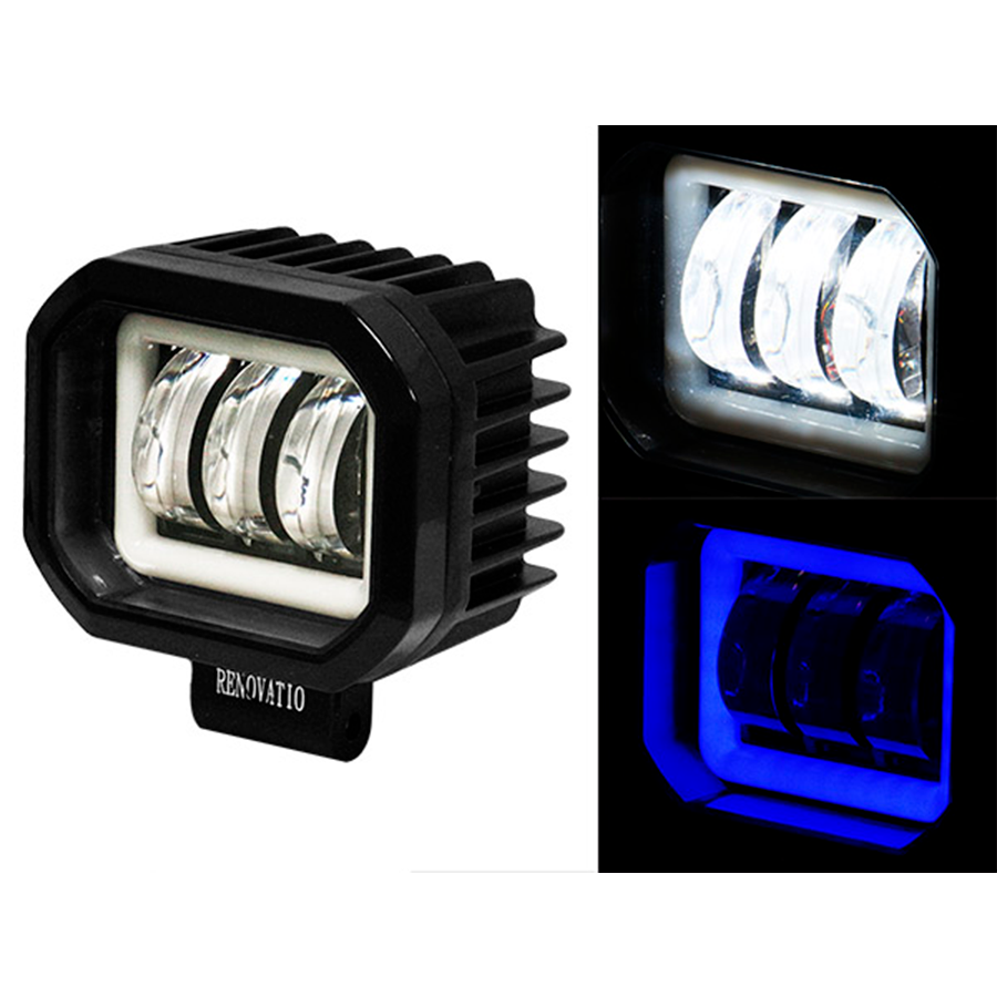 FARO DE NIEBLA 3 LED CON ESTROBO ARILLO AZUL 070-0304-03