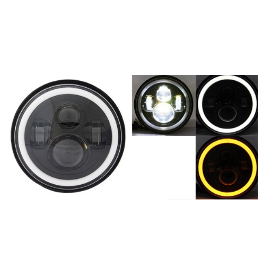 UNIDAD REDONDA 7" 4 LED CON LUPA JEEP ALTA/BAJA CON CUARTO